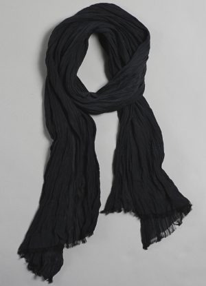 Silk Cotton Crinkle Scarf in Black