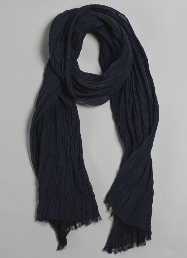 Silk Cotton Crinkle Scarf in Midnight Blue