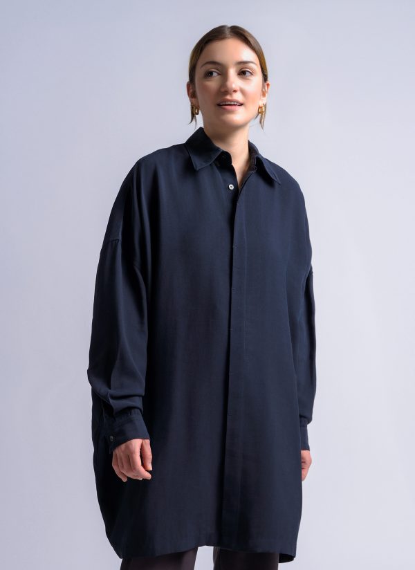 PAINTER SHIRT IN MIDNIGHT BLUE SEED CLOTH - Image 3