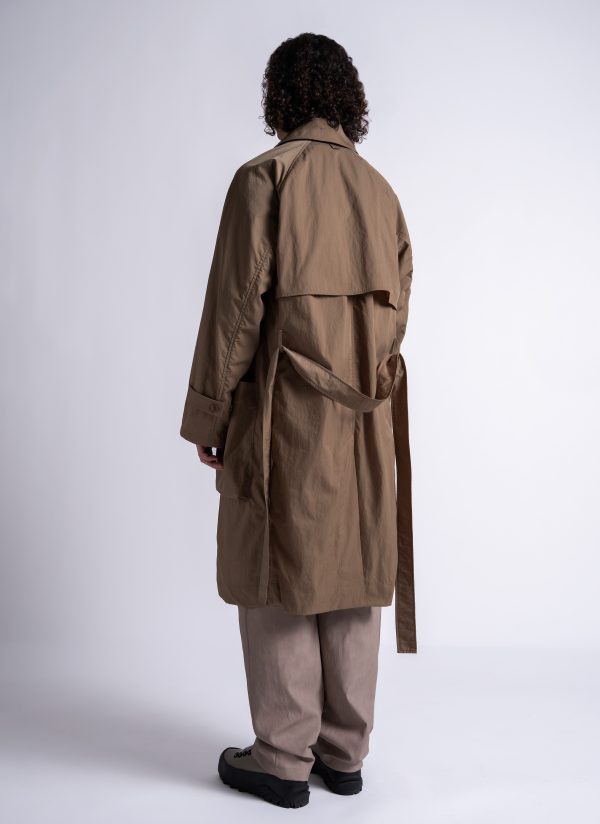 PEAKED LAPEL TRENCH COAT IN DARK KHAKI NYLON TWILL - Image 2